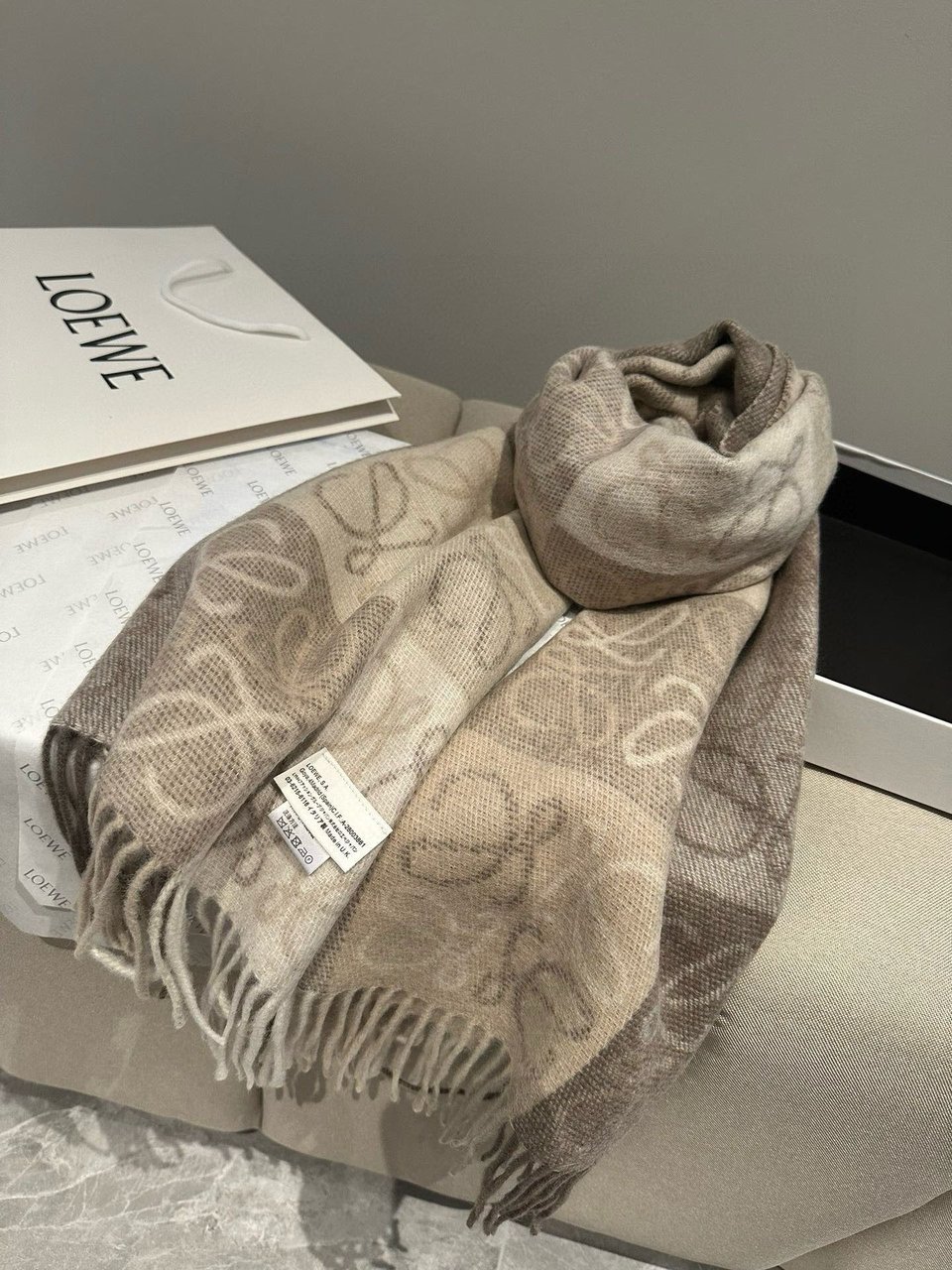 Loewe Jacquard Scarf Anagram Beige For Women 180cm view 2