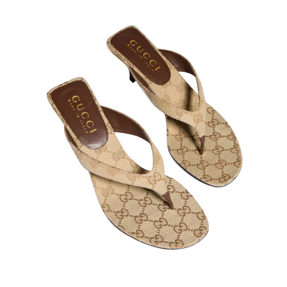 Gucci Women’s Vittoria Thong Sand And Dark Brown GG Canvas ‎870786 view 3