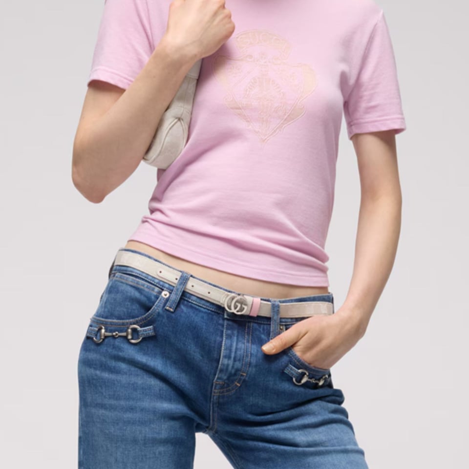 Gucci Reversible GG Marmont Thin Belt Pink And Ivory GG Canvas ‎A002CC FAGA9 8563 view 2