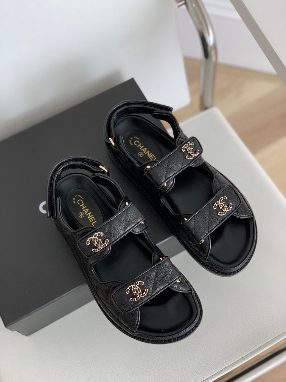 Chanel Quilted Dad Sandal Black For Women view 3