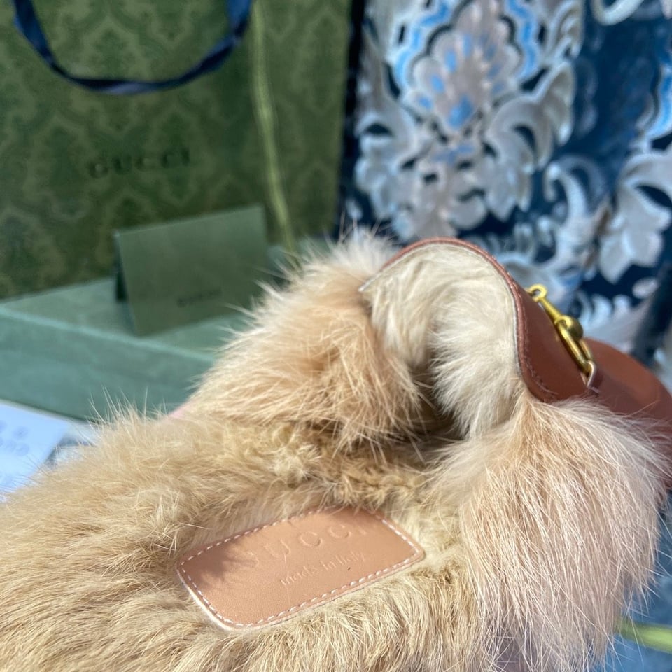 Gucci Princetown Furlined Leather Slippers In Brown view 4