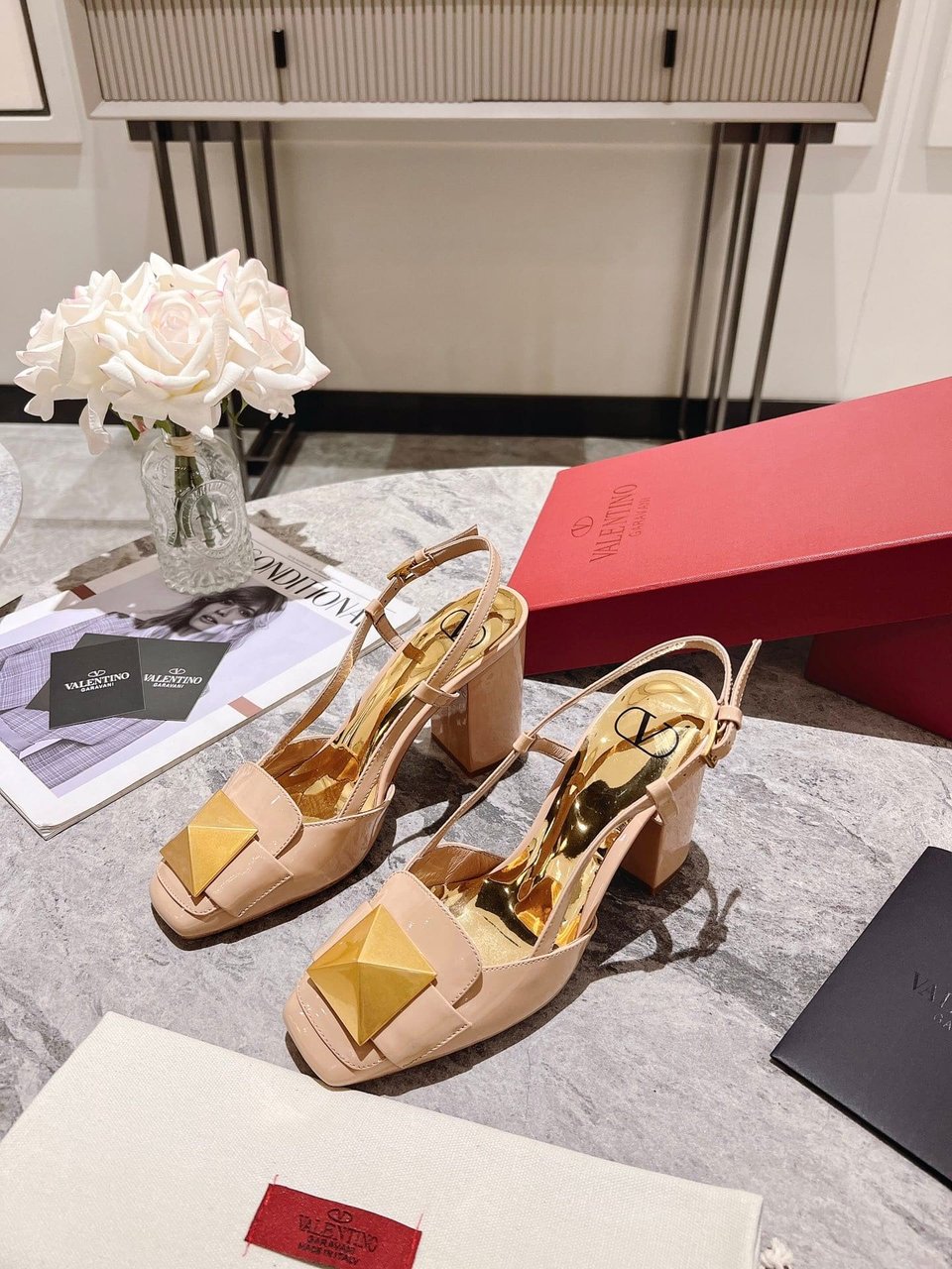 Valentino Garavani One Stud Patent Leather Slingback Pump Rose Cannelle view 9