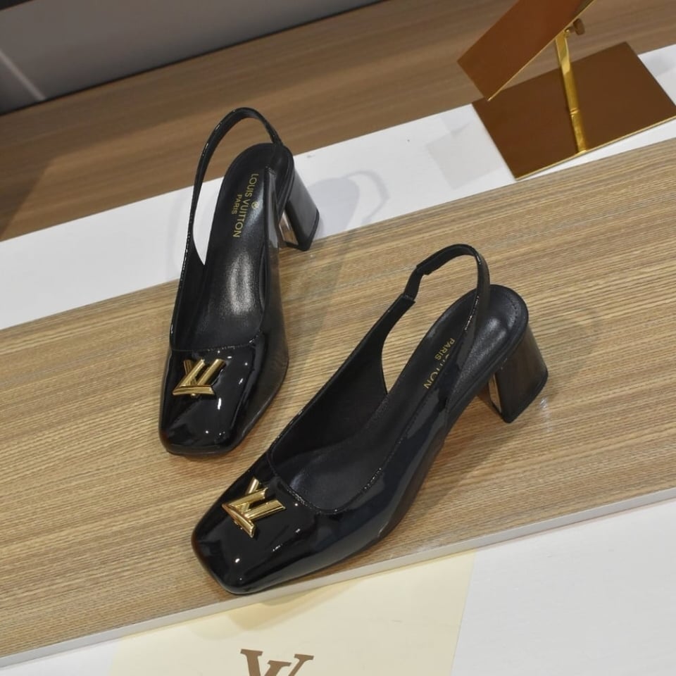 Louis Vuitton Swing Slingback High Heels Black 1Aguc8 view 5