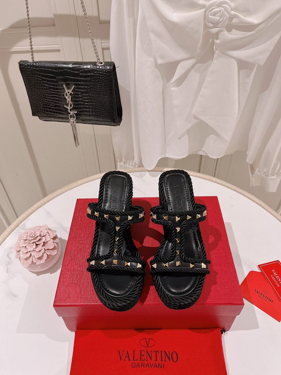 Valentino Rockstud Wedge In Calfskin Black view 4