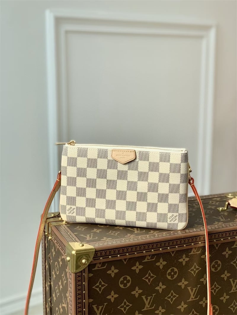 Louis Vuitton Damier Azur Double Zip Pochette 20Cm N60460 view 3