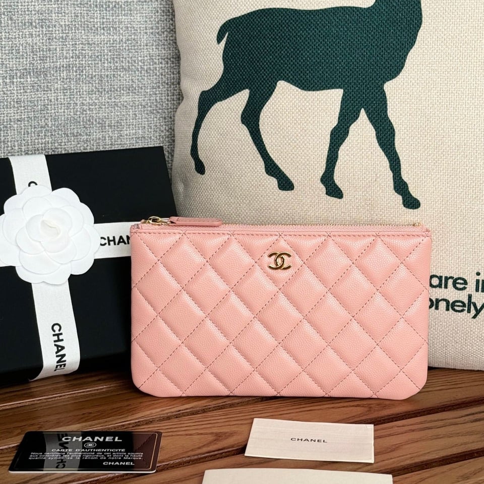 Chanel Zipped Wallet 20Cm Pink Quilted Caviar Gold Hardware