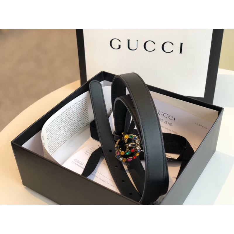 Gucci 20mm Leather Belt With Crystal Double G Buckle 513183 view 5