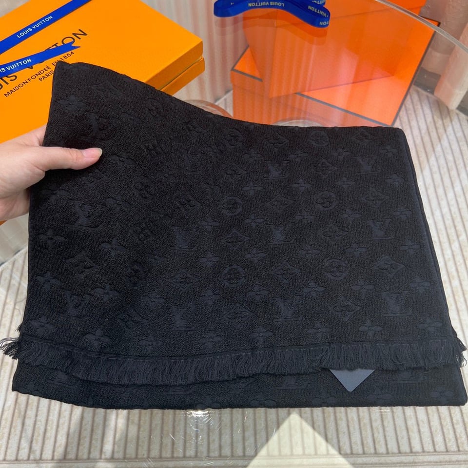 Louis Vuitton Monogram Classic Black Scarf For Women 180cm view 3