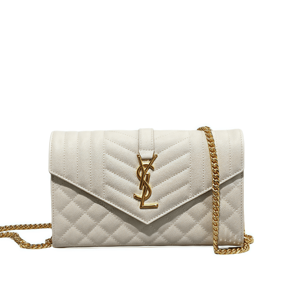 Saint Laurent Envelope Small Bag In Mix Matelasse Grain De Poudre Embossed White view 2
