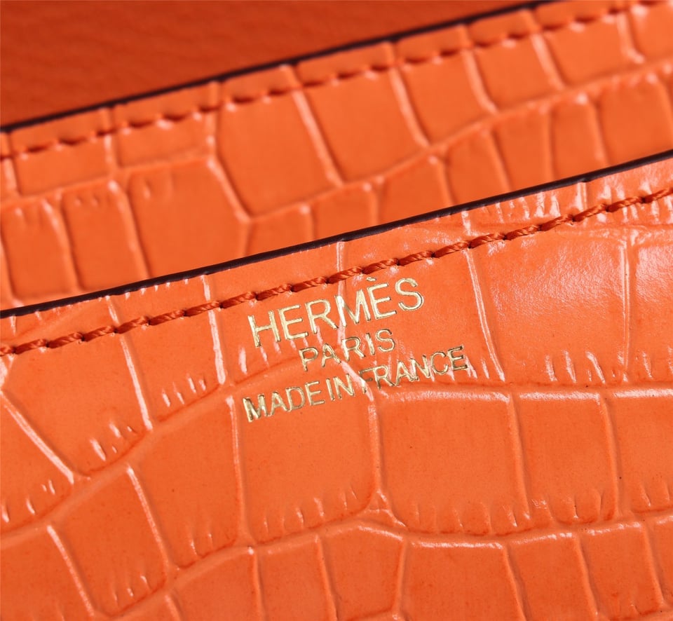 Hermès Mini Constance 19 Shiny Alligator Gold Hardware Orange 19cm / 7.5in view 6