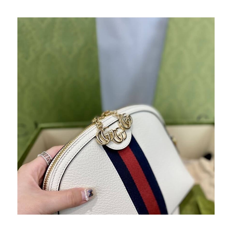 Gucci Ophidia Small Shoulder Bag in White Leather view 12
