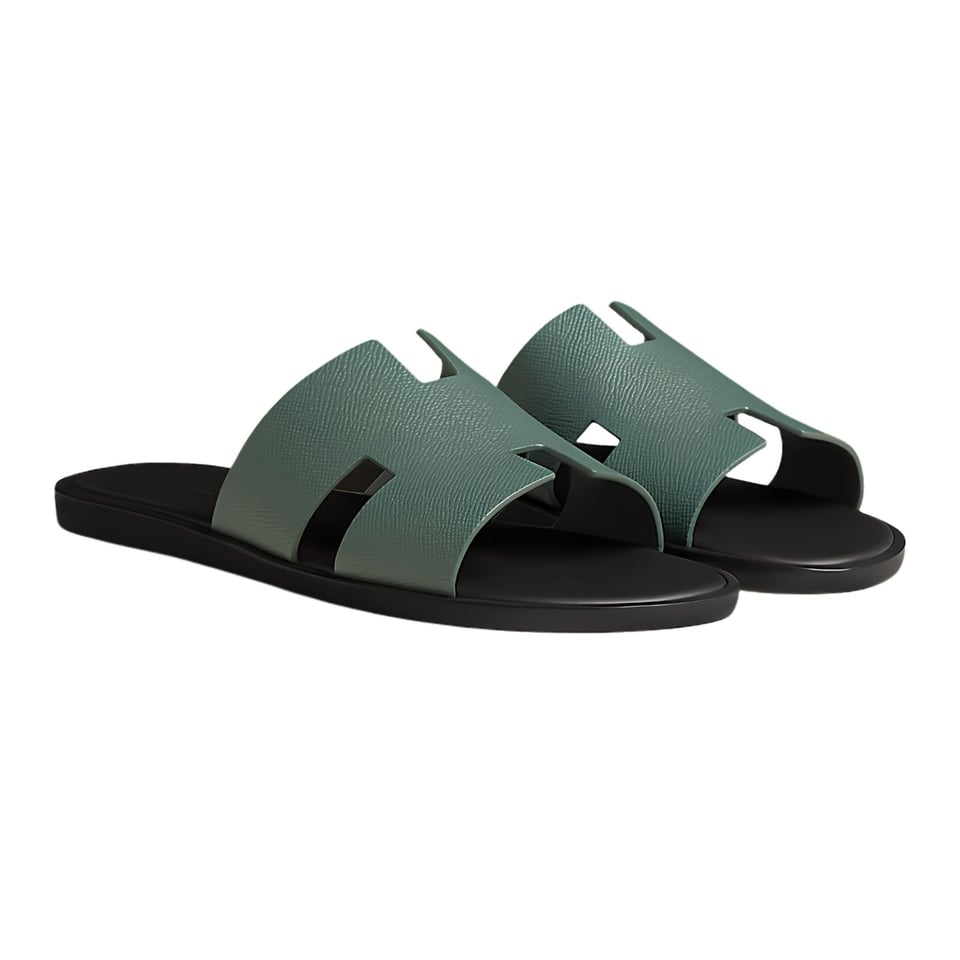 Hermes Izmir Sandal Vert Cèdre / Marron Ébène Color Calfskin H221824ZHVC420
