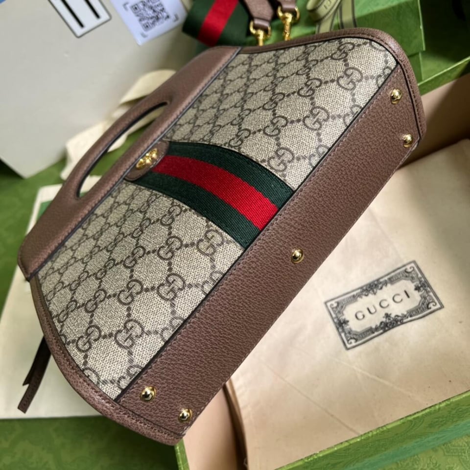 Gucci Ophidia Small Tote With Web Brown view 7