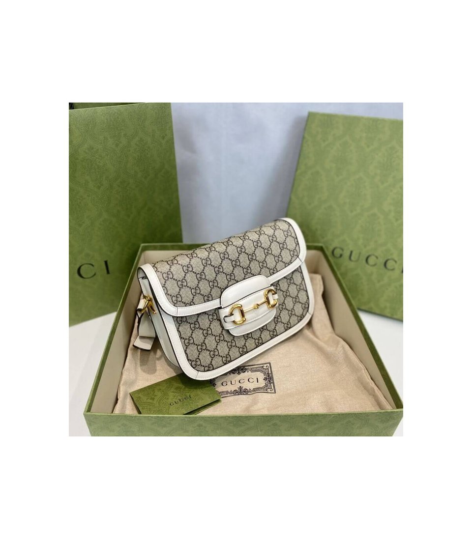 Gucci 1955 Horsebit White GG Supreme Canvas Shoulder Bag 25cm view 9