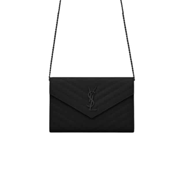 Saint Laurent Cassandre Matelasse Chain Wallet In Grain De Poudre Embossed Black Noir 22Cm view 2