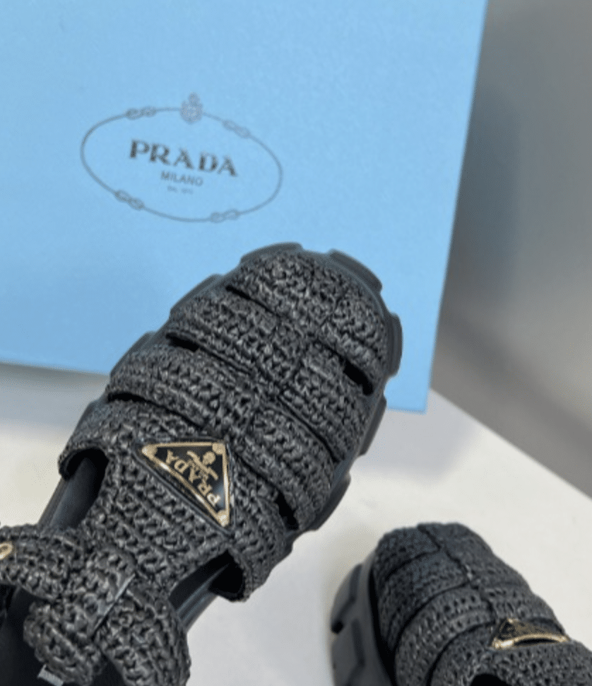 Prada Monolith Crochet Sandals Black view 3