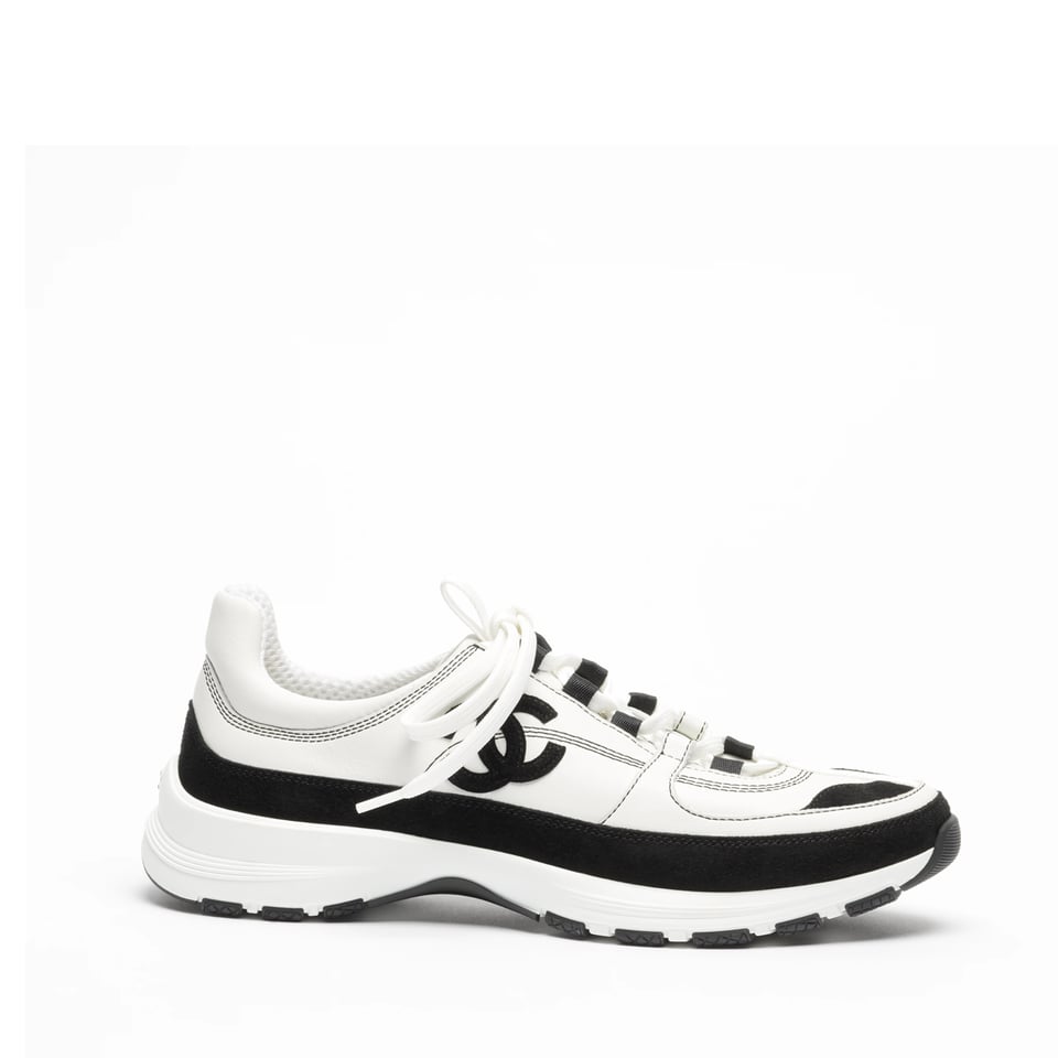 Chanel Lace Up Sneakers White Black