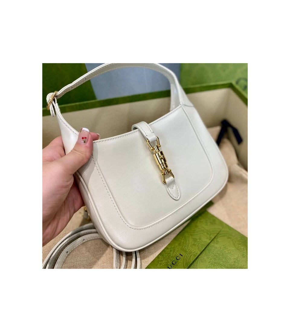 Gucci Jackie 1961 Mini Hobo Bag In White Leather 19cm view 14