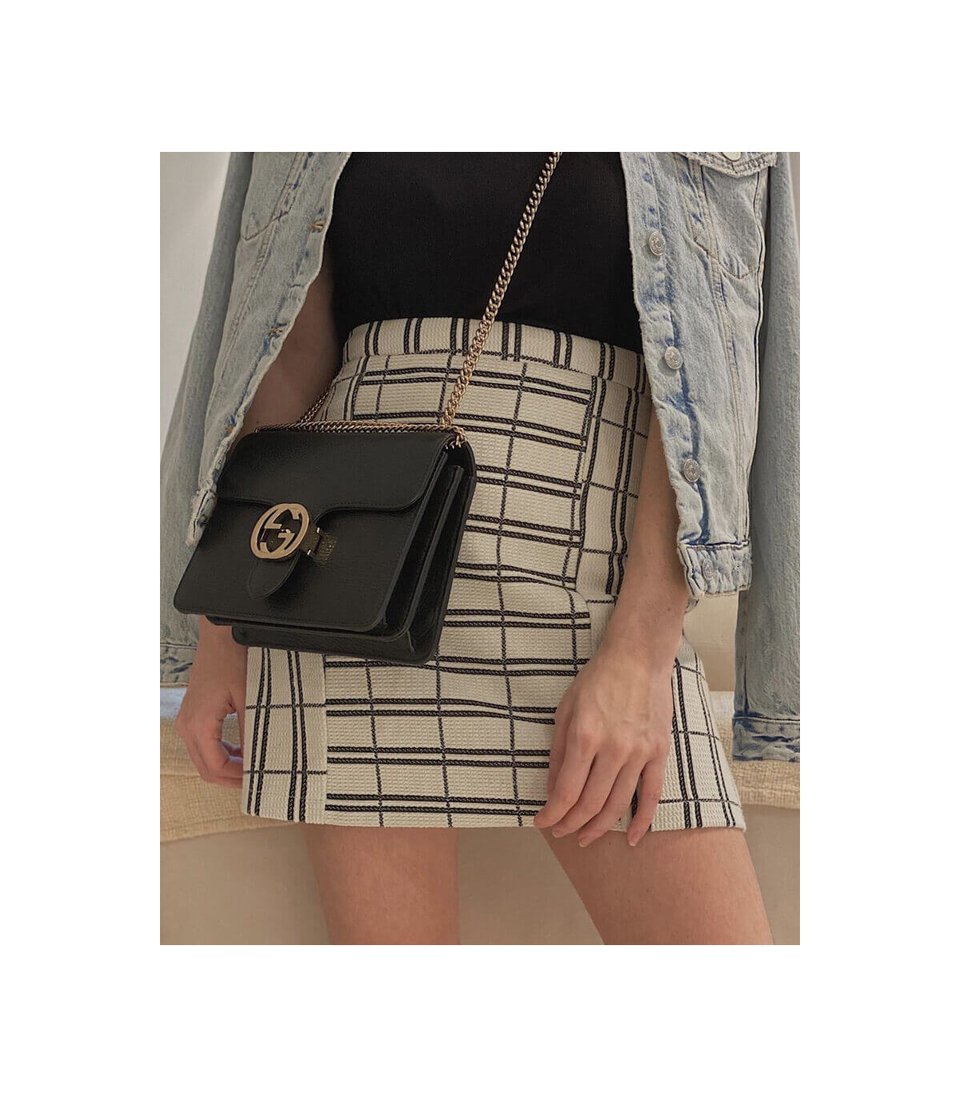 Gucci Interlocking G Chain Crossbody Black Leather 25cm view 6
