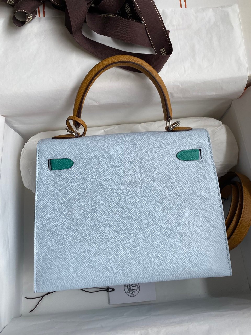 Hermes Kelly 25 Bag In Turquoise Epsom Leather For Women 25cm/10in view 9