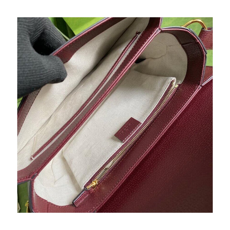 Gucci Horsebit 1955 Small Bag in Burgundy GG Canvas view 12