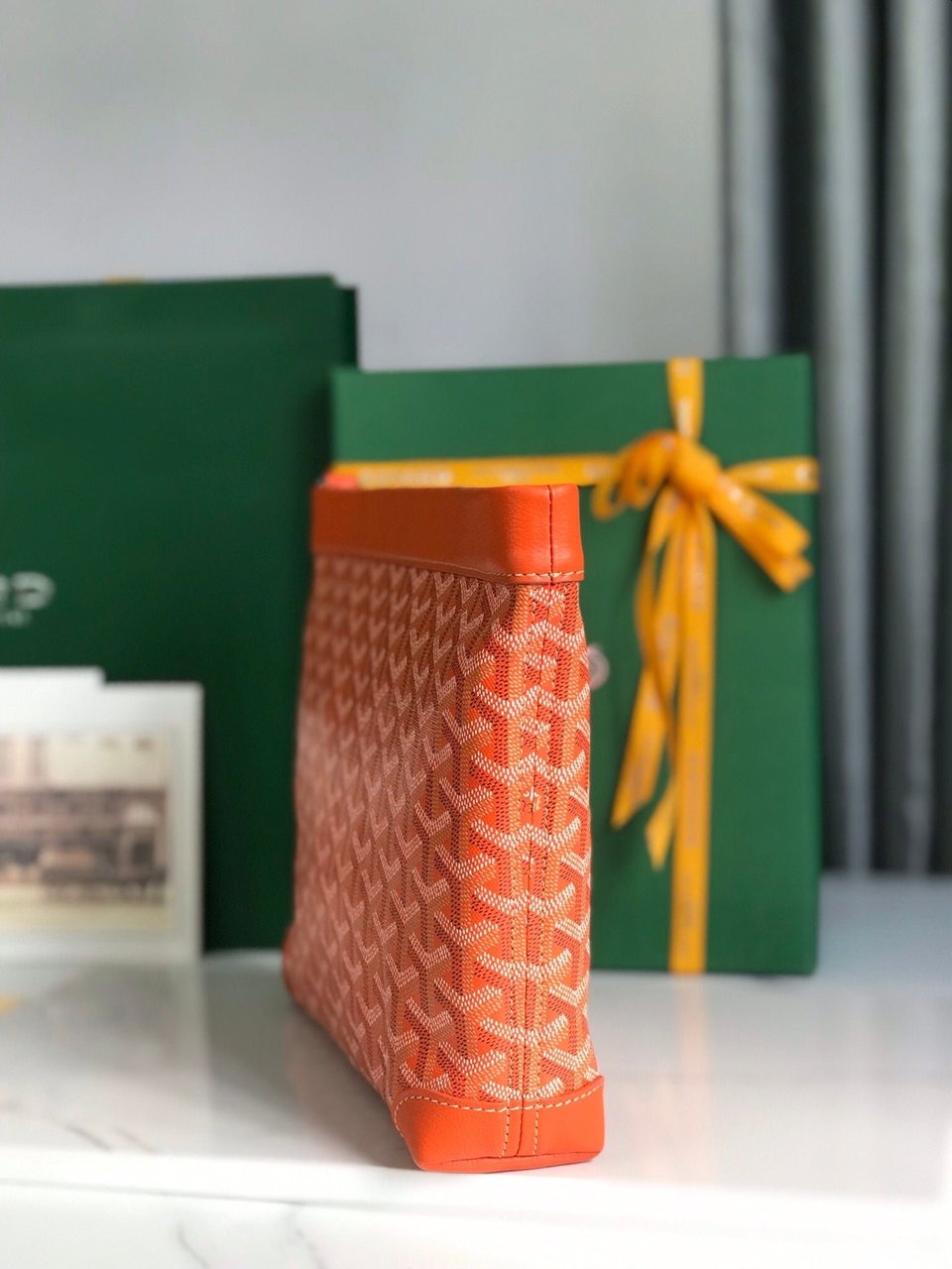 Goyard Conti Pouch 24 cm Orange Lambskin And Goyardine Canvas view 6
