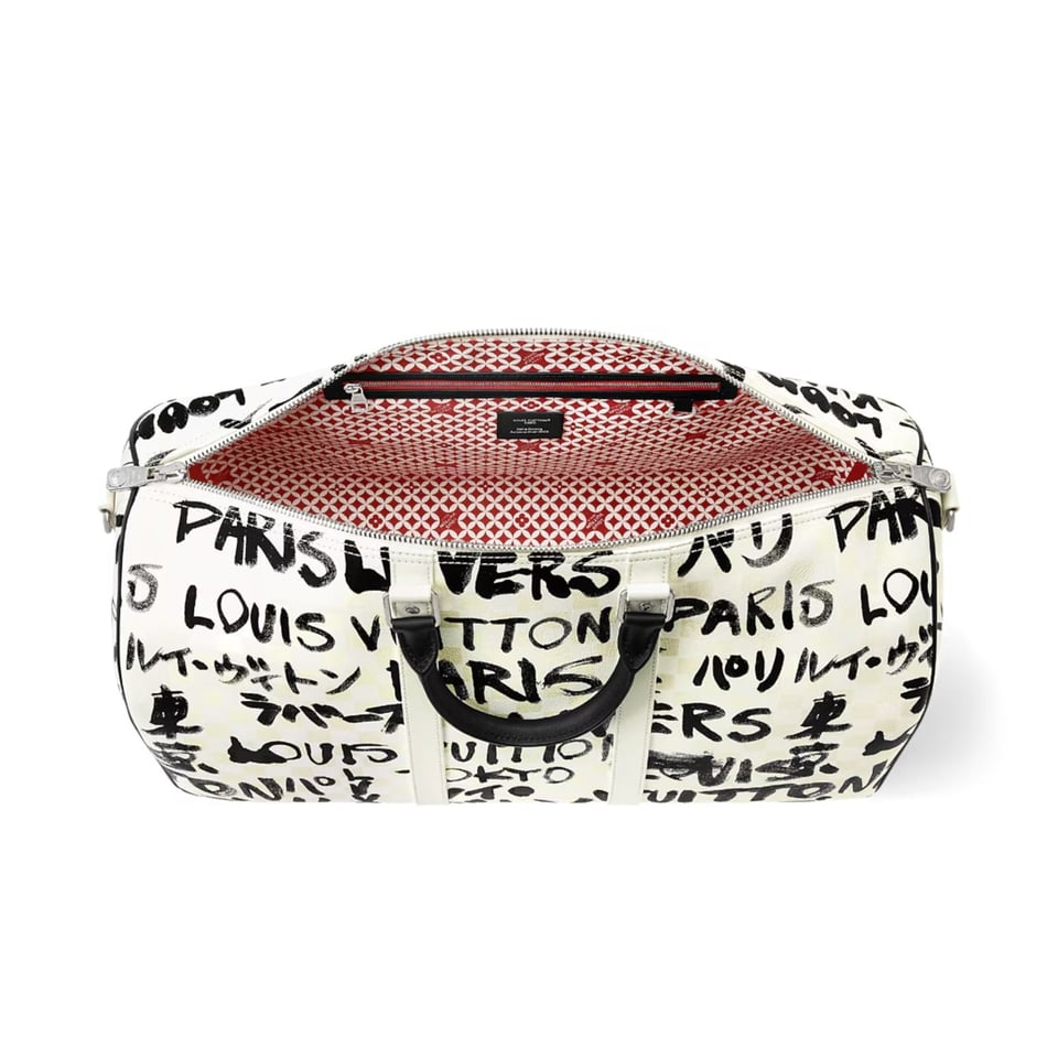 Louis Vuitton Keepall Bandoulière Bag 50cm/19.7in Black/White Cowhide N40804 view 4