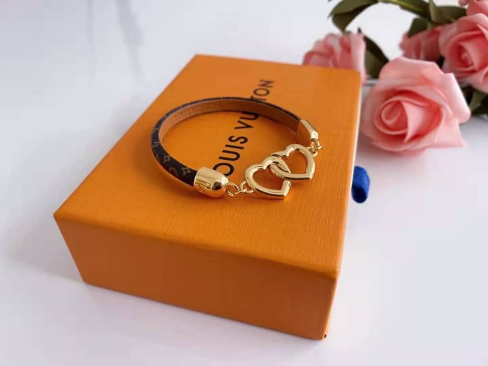 Louis Vuitton Leather Twice Gold Heart Bracelet view 2