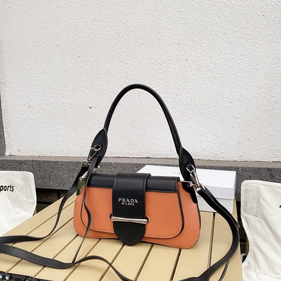 Prada City Calfskin Sidonie Shoulder Bag Brown And Black 28Cm view 6