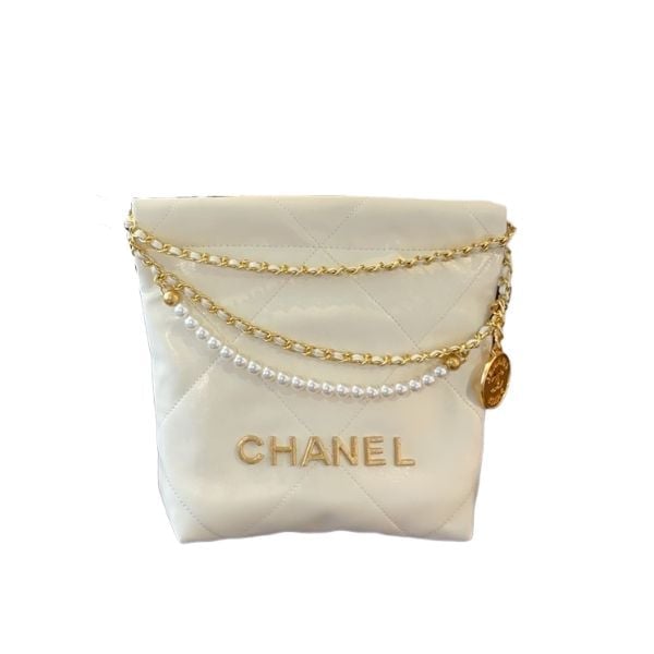 Chanel 22 Mini Handbag Crystal Pearls White 22Cm As3980 view 2