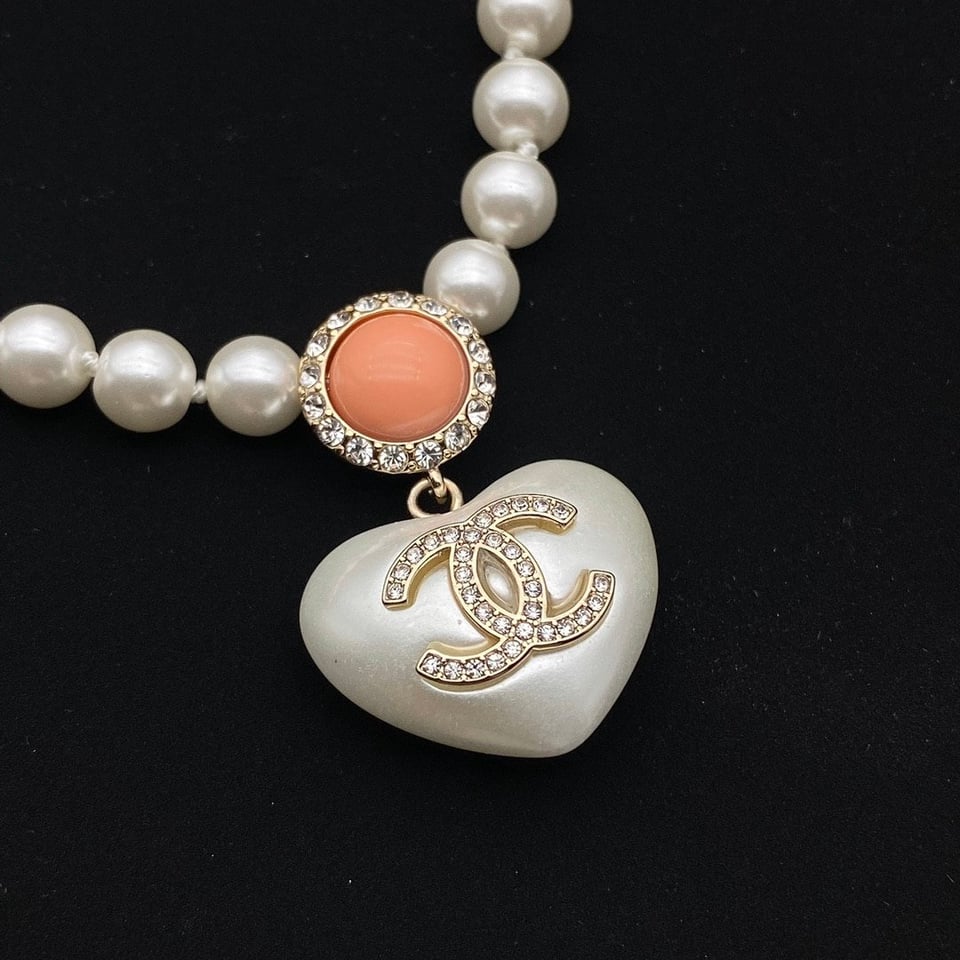 Chanel Cc Heart Pearl Necklace view 5