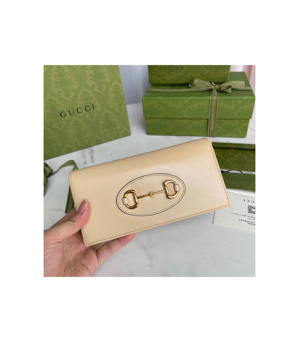Gucci 1955 Horsebit Wallet With Chain in Beige Leather 19cm view 5