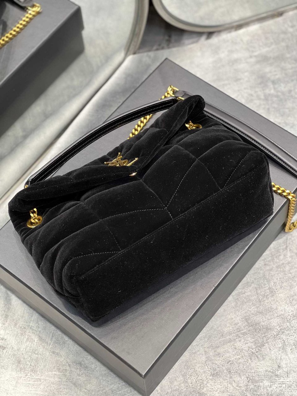 Saint Laurent Lou Puffer Toy Bag In Quilted Black view 3