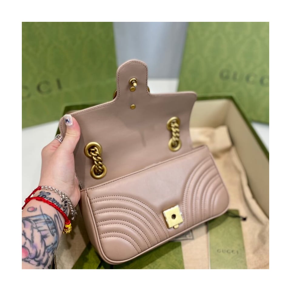 Gucci GG Marmont Matelasse Chevron Leather Mini Bag Nude Pink view 15