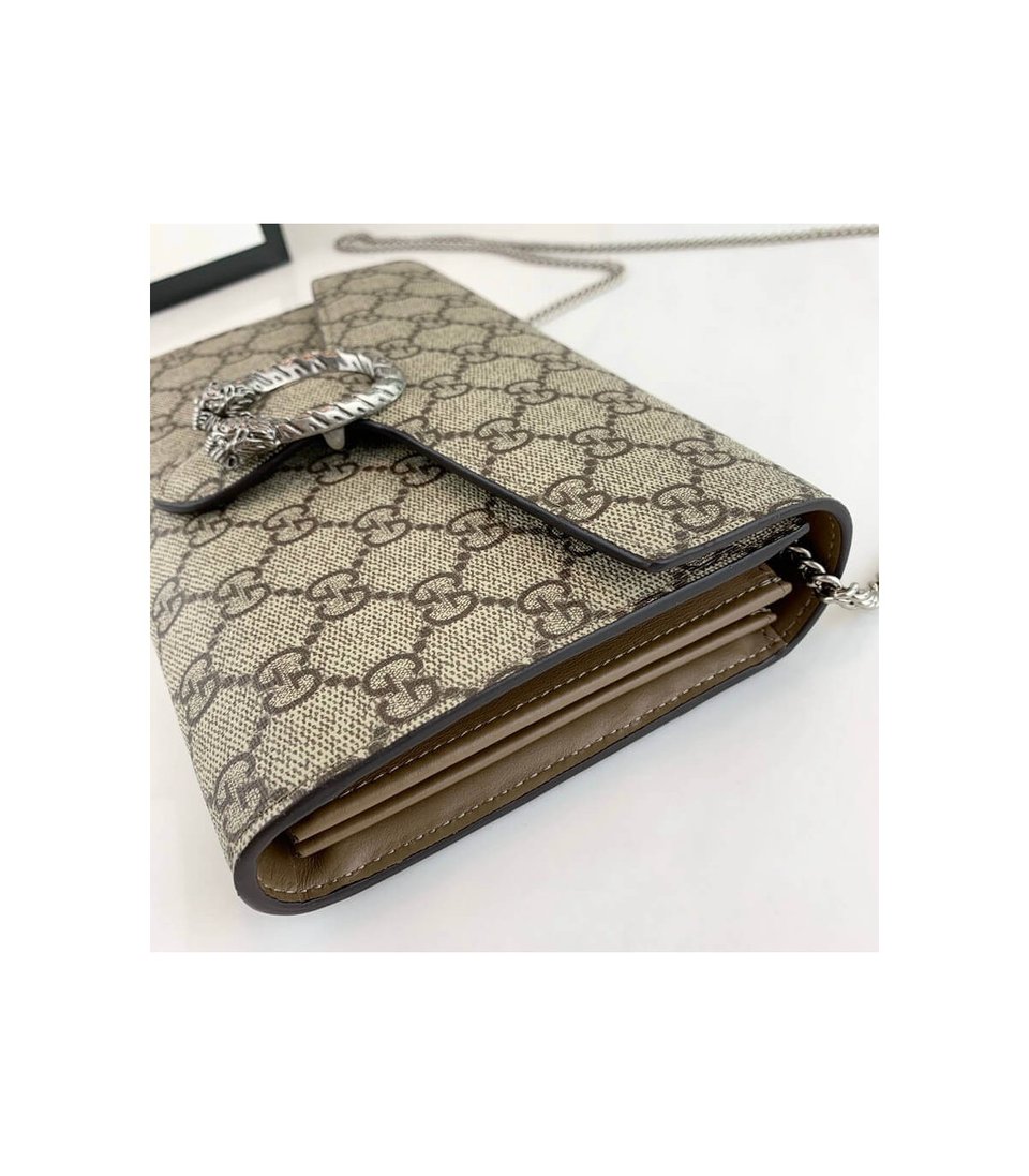 Gucci Dionysus GG Supreme Chain Wallet Beige 20cm view 9