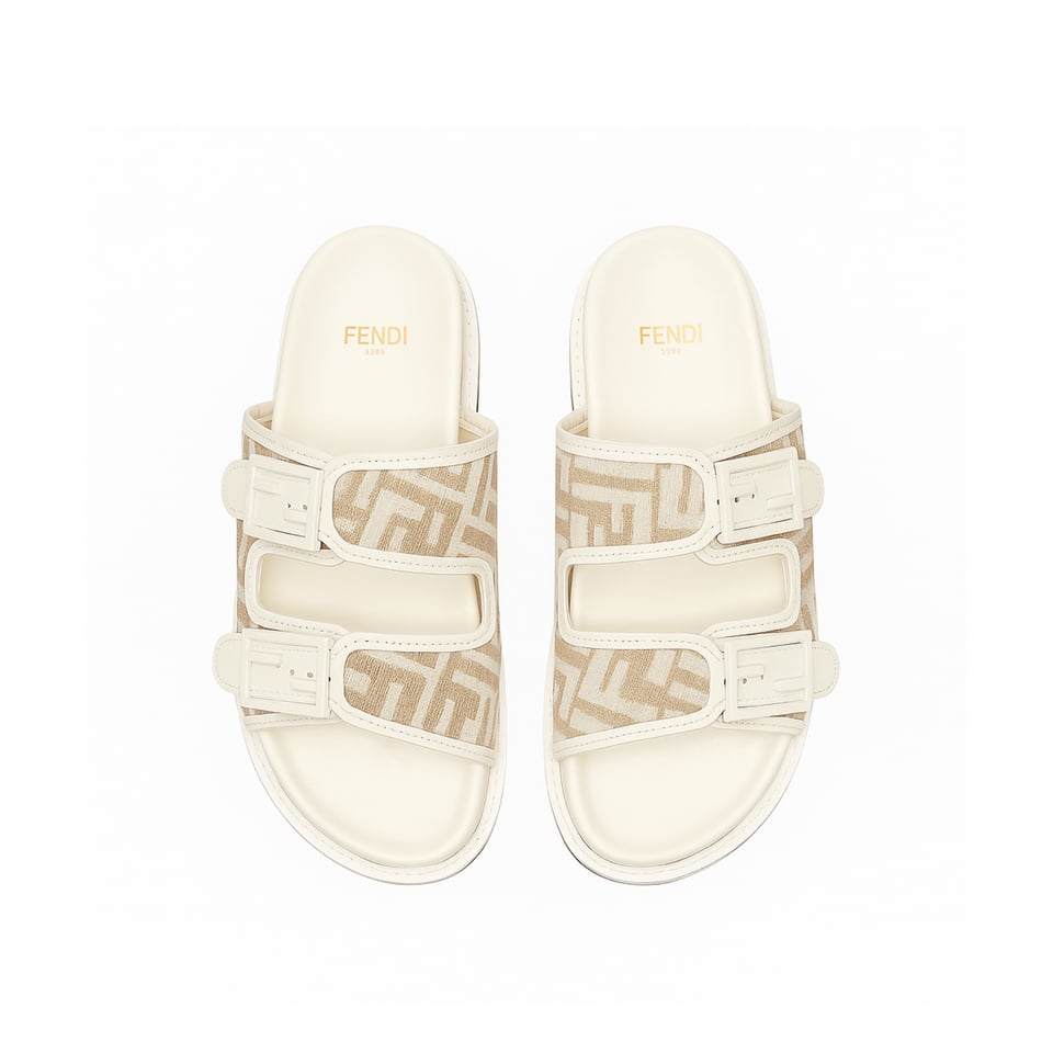 Fendi Feel Dove Grey Ff Chenille Slides White