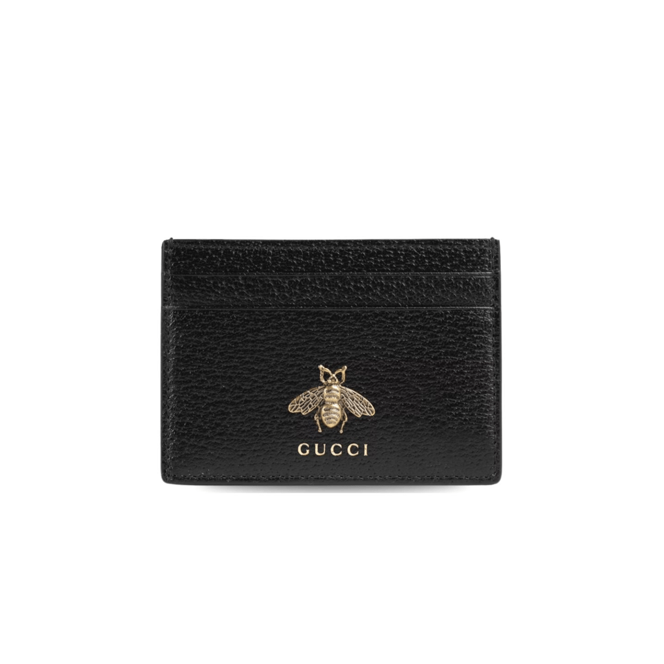 Gucci Animalier Card Case Black with Metal Bee 4in/10cm For Men