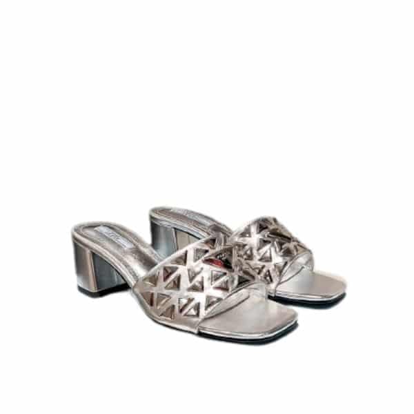 Prada Ciabatte Spazzolato Borchie Sandals Silver view 2