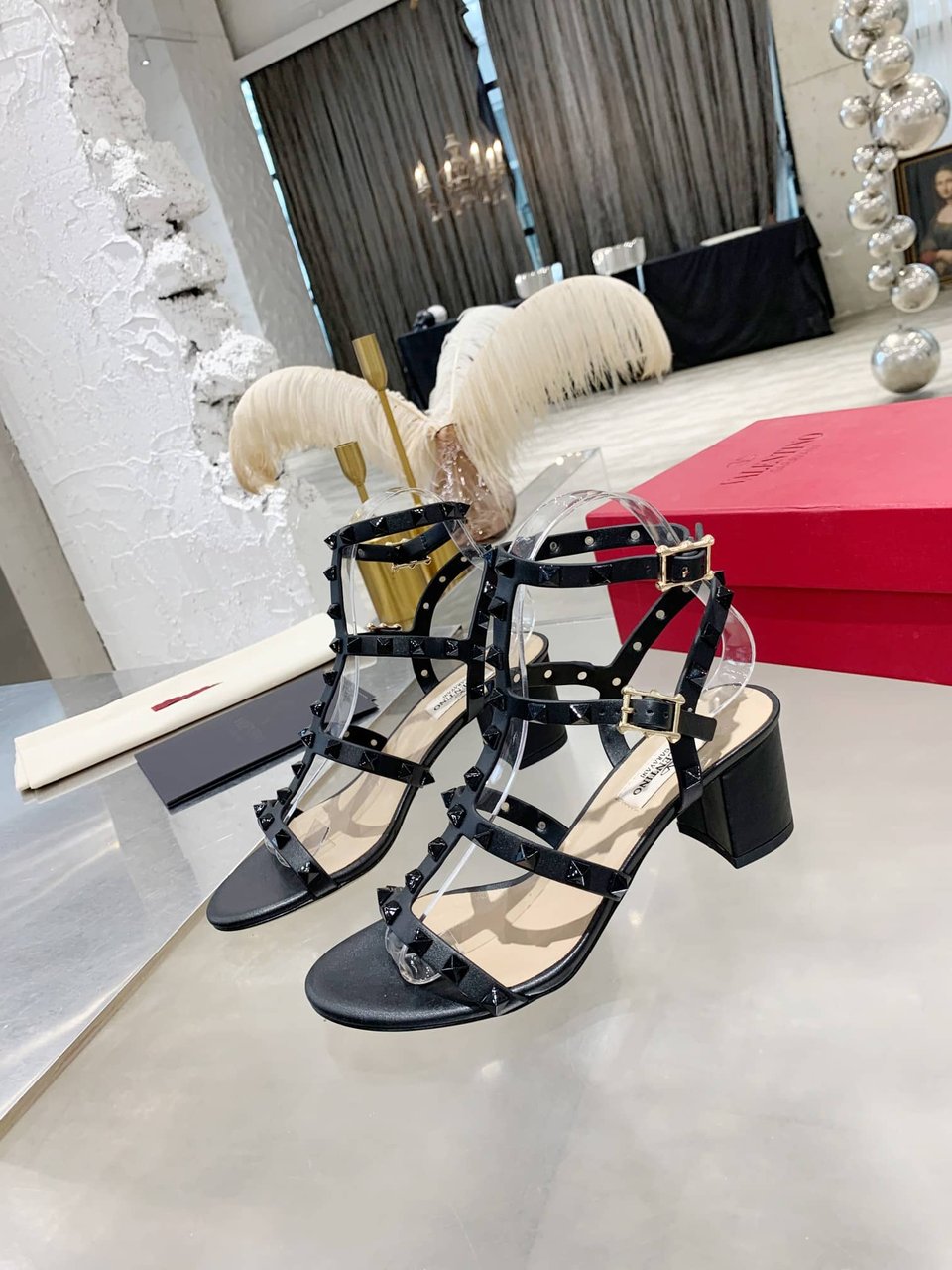 Valentino Garavani Rockstud Leather Sandals Black view 6