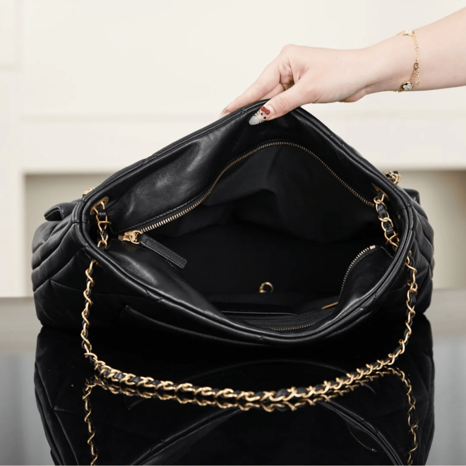 Chanel Hobo Shopping Bag Black – Gold Lambskin 38cm/15in view 6