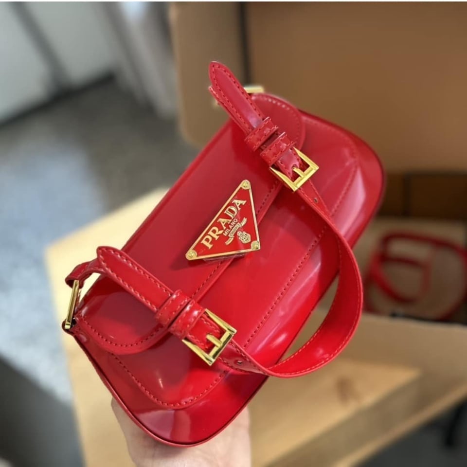 Prada Patent Leather Shoulder Bag In Cherry Red 25Cm view 4