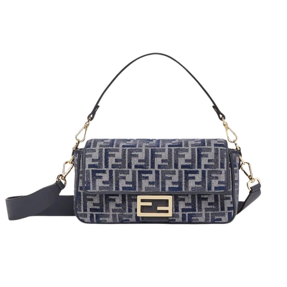 Fendi Baguette Ff Chenille Bag Dark Blue 27Cm view 2