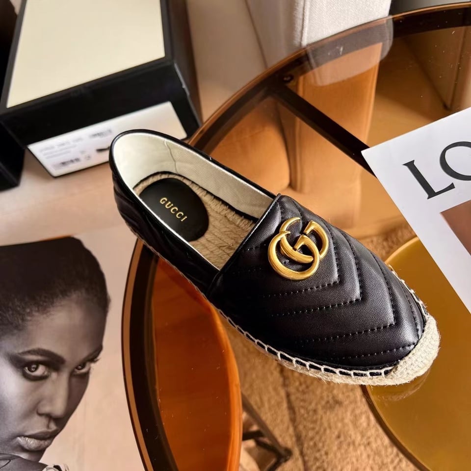 Gucci Espadrille Matelasse Chevron Leather With Double G Black 551890 Bko00 1000 view 4
