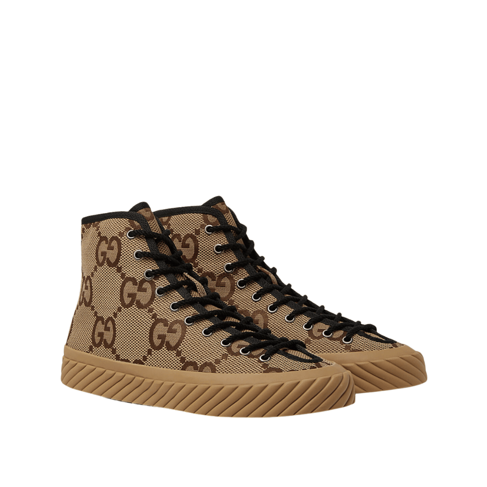 Gucci All Over Gg Logo High Top Sneakers Brown view 2