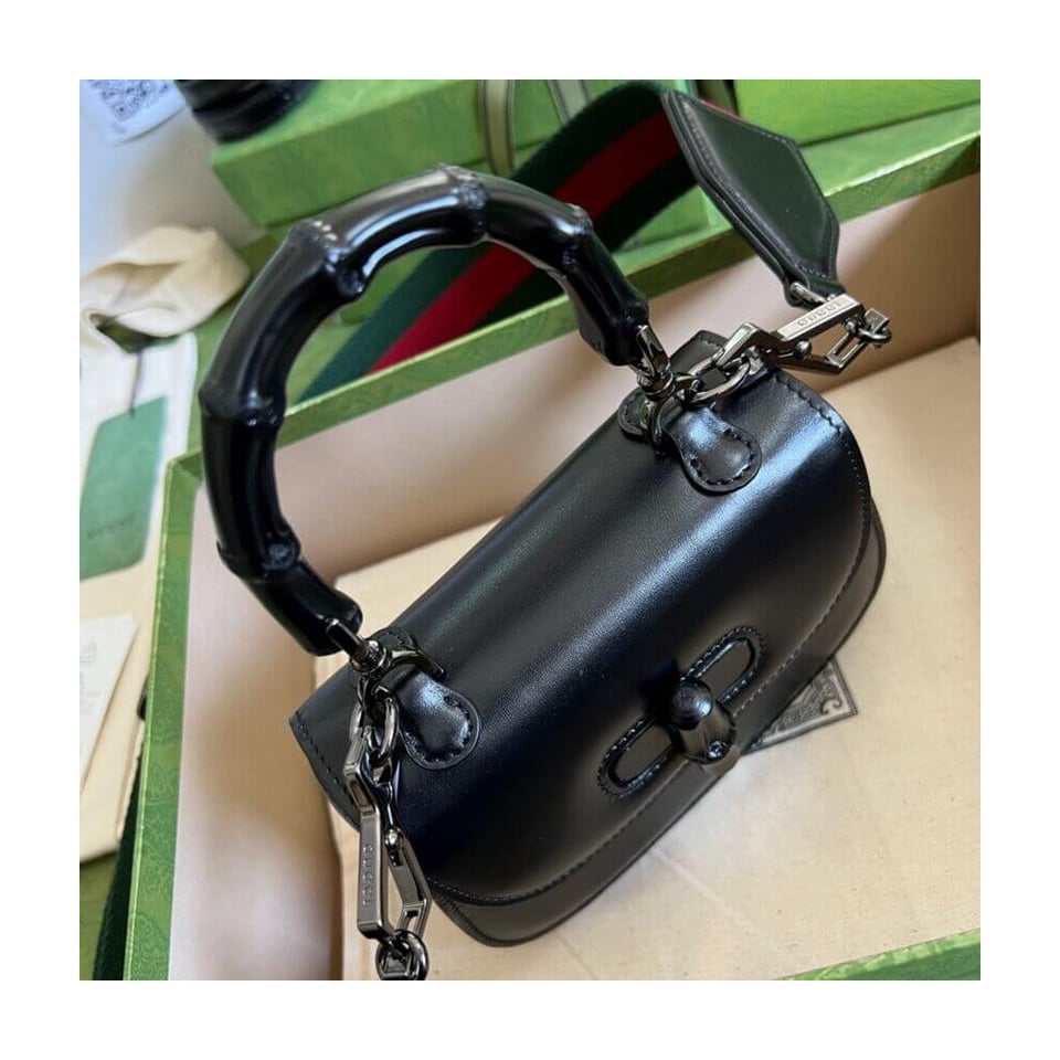 Gucci Mini Top Handle Bag with Bamboo Black view 9