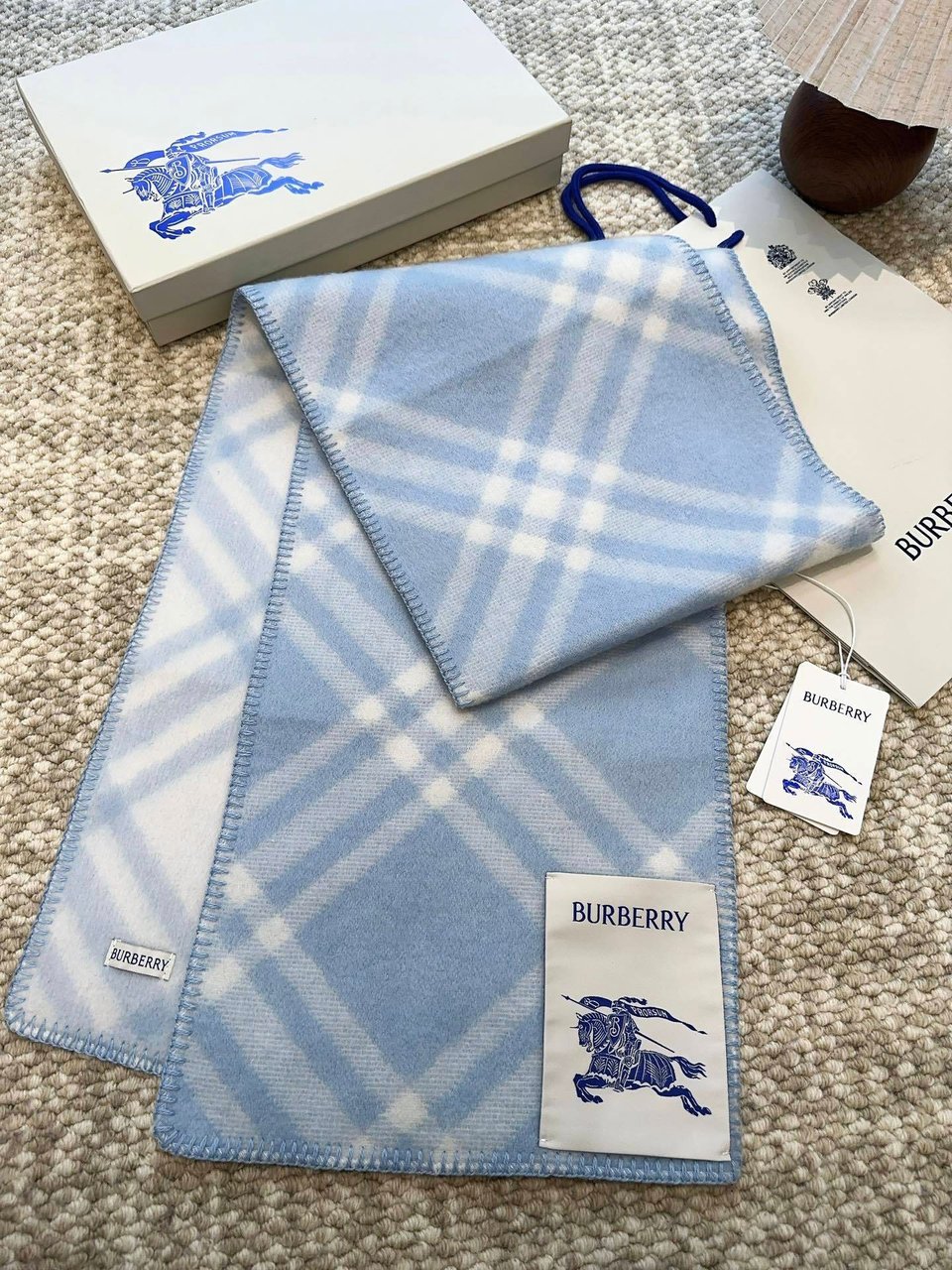 Burberry Cashmere Scarf Blue Plaid Pattern For Women 182cm view 4