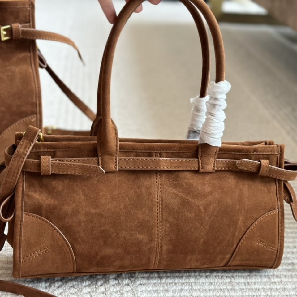 Prada Medium Suede Handbag Cocoa Brown 32Cm view 5