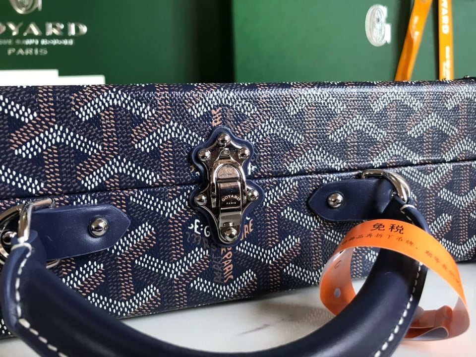 Goyard Grand Hôtel Trunk Bag 24.5cm Navy Blue Goyardine Canvas And Calfskin view 5