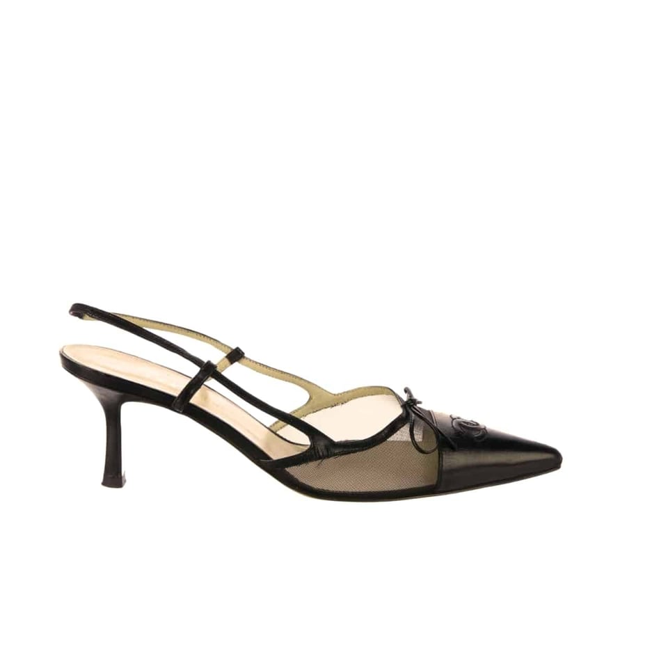 Chanel Cc Leather Pointy Toe Pumps Slingbacks Sandals Black view 2