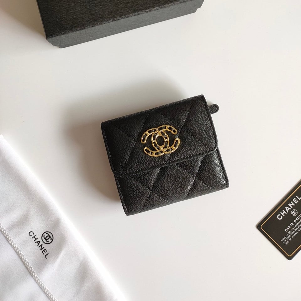 Chanel Square Purse 12 Black Grained Calfskin Gold Icon